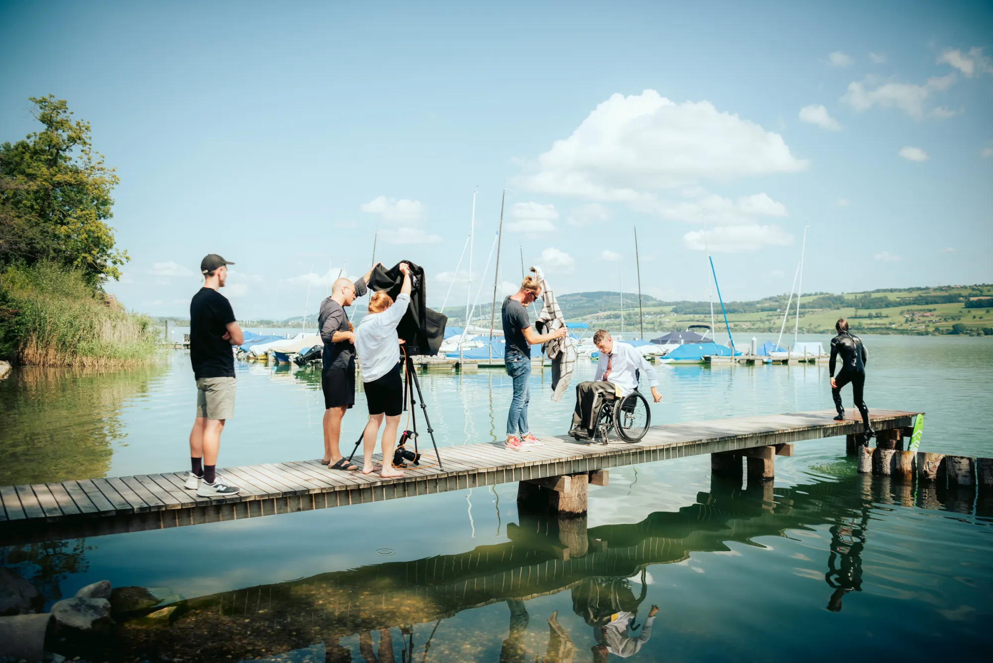 Voller Einsatz am Sempachersee für das perfekte Foto. 